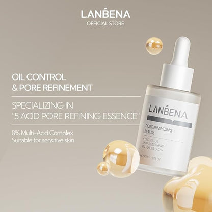 LANBENA Pore Minimizer for face, Skin Care, Pore Minimizer Treatment Serum 2.0, Facial Essence for Shrinking Pores, Relieving Dryness, Oil Control Firming, Moisturizing after Remover Blackhead, 30ML