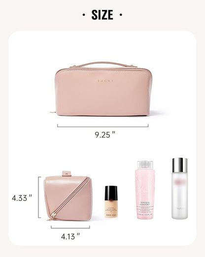 EACHY Travel Makeup Bag,Large Capacity Cosmetic Bags for Women,Waterproof Portable Pouch Open Flat Toiletry Bag Make up Organizer with Divider and Handle