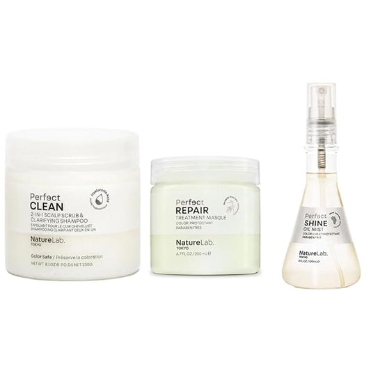 NATURELAB. TOKYO Bundle: Perfect Clean Scalp Scrub 8.1 oz, Perfect Repair Treatment Masque 6.7 oz & Perfect Shine Oil Mist 4 oz | $63 VALUE