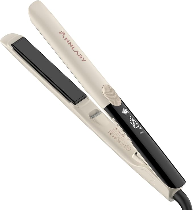 Hair Straightener, 1 Inch Flat Iron Straightener and Curler 2 in 1, Titanium Ceramic Ionic Dual Voltage Straightener with Anti-Iron Silicone for Less Frizz, Shinier & Smoother Hair