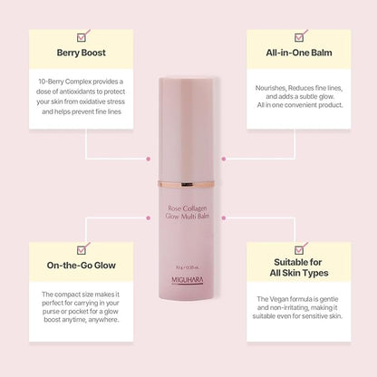 Rose Collagen Glow Multi Balm | Korean Skincare | All-in-One Hydrating Multi Balm Stick (10g/0.35 oz.)