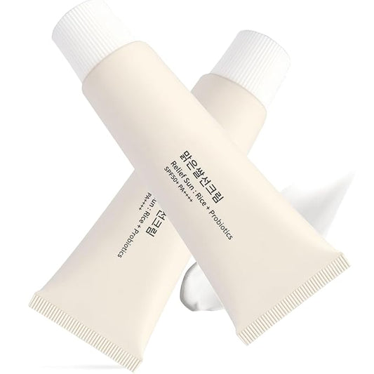 Relief Sun Rice + Relief Sun Organic Sunscreen SPF50, Probiotics SPF50+ Rice Sunscreen Korean PA++++ for All Skin Type and UV Defense(2PCS*50ml)
