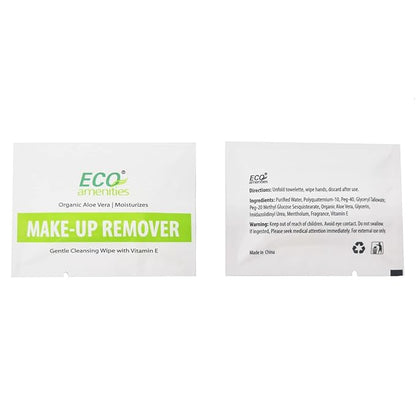 ECO Amenities Aloe Vera and Vitamin E Enriched Makeup Remover Wipes Individually Wrapped Facial Towelettes Skin Cleansing Wipes, 20 Count