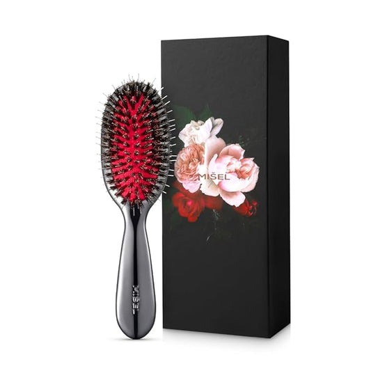 MISEL Professional Boar Bristle Hair Brush for Women and Men | Detangles All Natural Hair Types and Extensions | Reduces Breakage | Great for Wavy and Straight Hair | Salon-Approved | Small