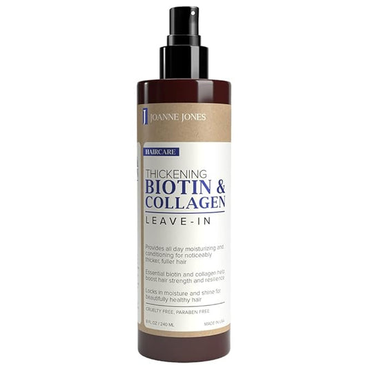 Joanne Jones Thickening Biotin & Collagen Leave-In Conditioner, 8-fl oz Spray Bottle, Boost Moisture and Shine for All Hair Types