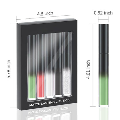 AMY'S DIARY Matte Plum Liquid Lipstick 5Pcs Sets,24-hour Lipstick Green White Black Silver Red Lip Stain 24 Smudge Waterproof for Women (Set07)