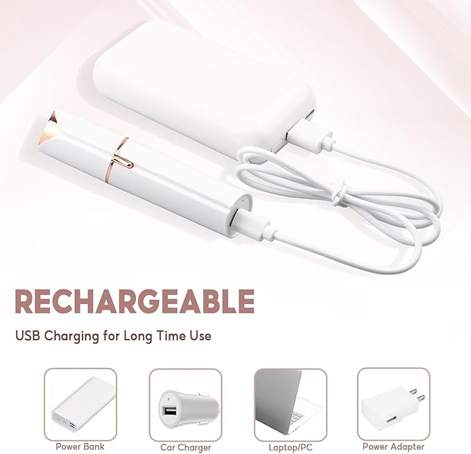 Facial Hair Removal for Women, Ladies Face Shaver for Upper Lip Chin and Peach Fuzz with USB Rechargeable Included 2 pc Replacement Heads