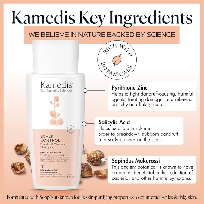 KAMEDIS Anti-Dandruff Therapy Shampoo 16.9 Fl Oz. & Botanical Moisturizer Over-Night Scalp Lotion 3.3 Fl Oz. - Remedy For Dry, Itchy, Flaky, Seborrheic Dermatitis and Sensitive Scalp