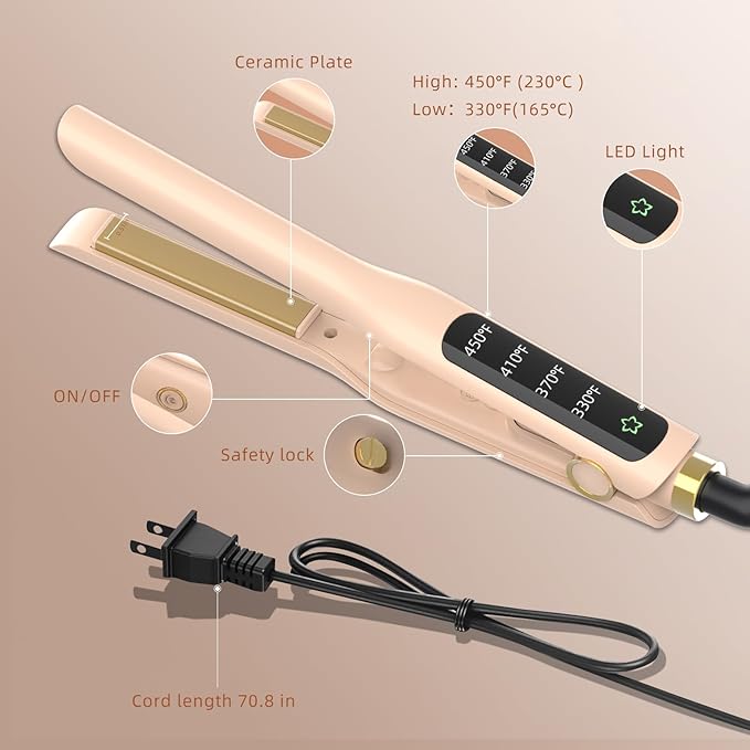 Small Flat Iron, 1/2 Inch Flat Iron for Short Hair Straightener and Curler 2 in 1, Ceramic Ionic Floating Plates for Less Frizz, 10s Quick Heat Up, Straightener for All Hair Types(Pink)