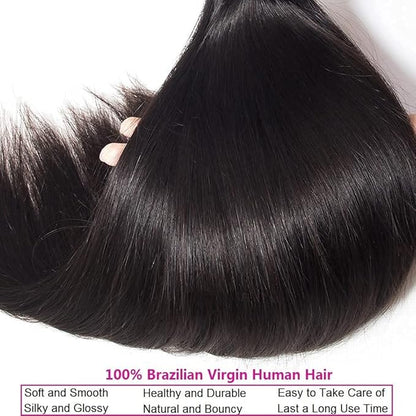 10A Straight Single Bundles Human Hair 16 Inch Brazilian Straight Human Hair 1 One Bundles 100% Unprocessed Virgin Hair Weave Natural Black Color