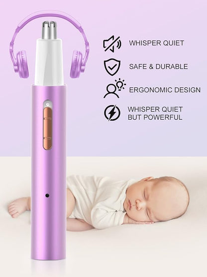 2025 Rechargeable Nose & Ear Hair Trimmer, Dual-Edge Blade Electric Clipper for Women Men, Facial & Eyebrow Hair Removal Tool, Powerful Motor, Painless, Easy to Clean, IPX7 Waterproof (Pink)