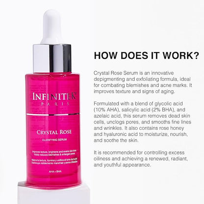 Infinitek Paris Crystal Rose Serum - Hydrating and Exfoliating Brightening Serum, Face Moisturizer and Skin Lightening, Moisturized Skin - Premium Facial Moisturizer 1 Fl Oz