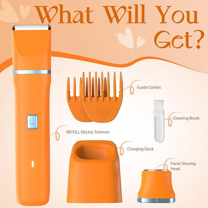 Facial Hair Removal for Women - Waterproof 2 in1 Rechargeable Eyebrow Facial Trimmer and Bikini Trimmer for Women, Painless Face Electric Razor/Shaver for Lip, Arms, Face, Peach Fuzz