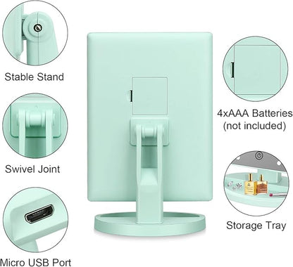 deweisn Tri-Fold Lighted Vanity Mirror with 21 LED Lights, Touch Screen and 3X/2X/1X Magnification, Two Power Supply Mode Make up Mirror,Travel Mirror (Green)