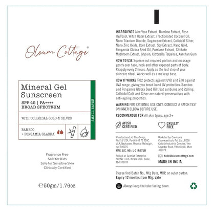 Oleum Cottage, Mineral Gel Sunscreen|SPF