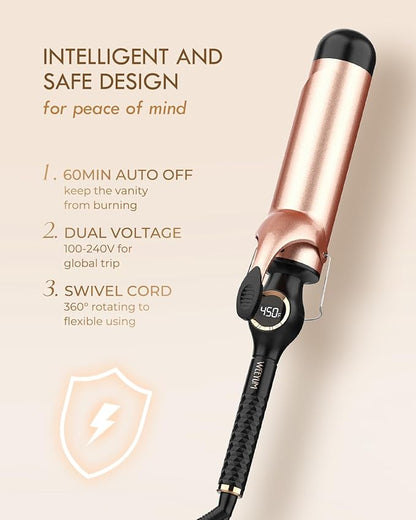 Curling Iron 2 Inch, Large Barrel Curling Wand for Hair, Ceramic Long Barrel Hair Curling Iron Dual Voltage