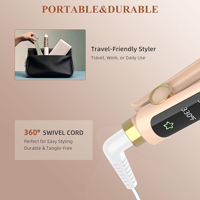 Small Flat Iron, 1/2 Inch Flat Iron for Short Hair Straightener and Curler 2 in 1, Ceramic Ionic Floating Plates for Less Frizz, 10s Quick Heat Up, Straightener for All Hair Types(Pink)