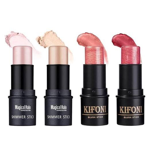 4 Pcs Cruelty-Free Waterproof Highlighter Makeup Sticks Shimmer