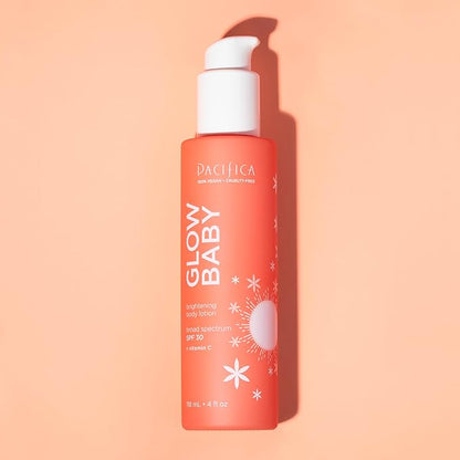 Pacifica Glow Baby Vitamin C SPF 30 Body Lotion – Brightening Daily Moisturizer + Broad Spectrum Sun Protection, Hydrating No White Cast Sunscreen for Glowing Skin, Clean Vegan & Cruelty-Free Skincare