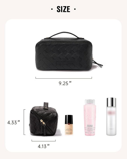 EACHY Travel Makeup Bag,Large Capacity Cosmetic Bags for Women,Waterproof Portable Pouch Open Flat Toiletry Bag Make up Organizer with Divider and Handle