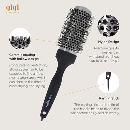 Professional Salon Round Brush with Ceramic Coating for Blow Drying - Salon Blowout Styling. Quick Styling and Voluminous Hair. (1.7 Inch)
