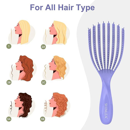 Detangler Brush for Curly Hair, Hairbrush for Wet Dry Thick Thin, Easily Comb Through Curl Hair and Reduces Breakage, Curly Brush for Women Men Kid (Purple)