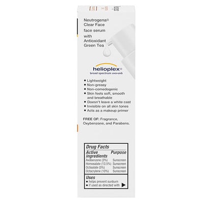 Neutrogena Clear Face Serum Sunscreen with Green Tea, Broad Spectrum SPF 60, Non-Comedogenic Face Sunscreen for Lightweight UVA/UVB Protection, Oxybenzone- & Fragrance-Free, 1.7 fl. oz