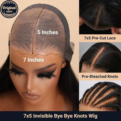 Beauty Forever 7X5 Bye Bye Knots Wear and Go Kinky Curly Wigs Precut Lace Front Wig Human Hair Glueless Wig,Put on and Go Beginner Wigs 150% Density Natural Color 24 Inch