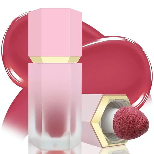 Liquid Blush for Cheeks, Soft Cream Blush with Cushion Applicator, Dewy Finish Matte Velvet Texture, High-Pigmented Blendable, Long-Wearing Rubor Makeup | #07 ELEGANT-Deep Rose