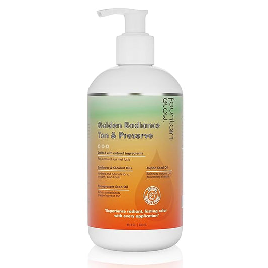FountainGlow Self Tanner - All Natural Sunless Tanning Lotion | Instant Self Tanning Lotion with Moisturizer and Long-Lasting Preservation - No Streaks,100% Natural, Made in USA (8 fl oz)