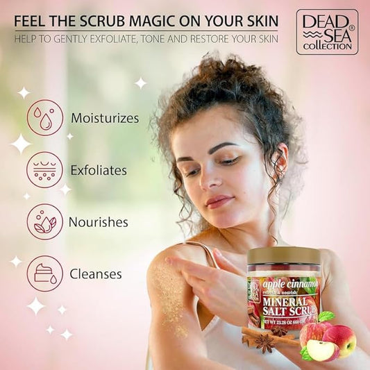 Dead Sea Collection Apple Cinnamon Salt Scrub – Exfoliating Body Scrub for Women – Moisturizing and Nourishing Skin – with Pure Oils and Dead Sea Minerals (23.28 Oz)