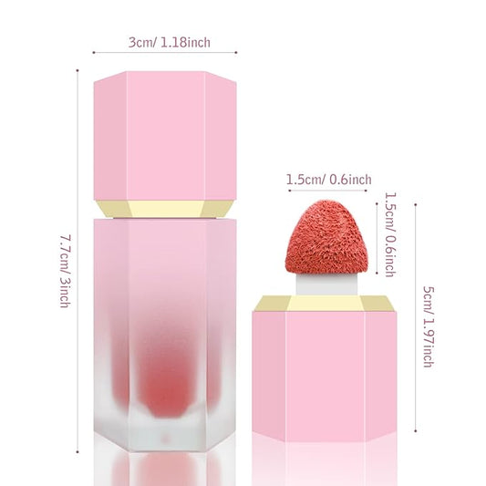 Liquid Blush for Cheeks, Soft Cream Blush with Cushion Applicator, Dewy Finish Matte Velvet Texture, High-Pigmented Blendable, Long-Wearing Rubor Makeup | #04 EBULLIENT-Cool Pink