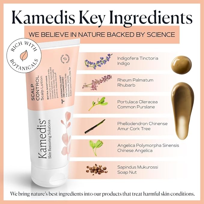 KAMEDIS Anti-Dandruff Therapy Shampoo 16.9 Fl Oz. & Botanical Moisturizer Over-Night Scalp Lotion 3.3 Fl Oz. - Remedy For Dry, Itchy, Flaky, Seborrheic Dermatitis and Sensitive Scalp