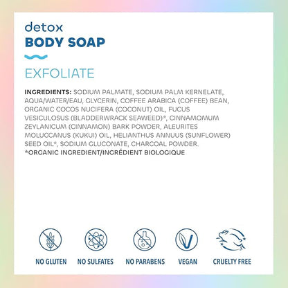 Seaweed Bath Co. Exfoliate Detox Body Soap, 3.75 Ounce, Sustainably Harvested Seaweed, Charcoal (Packaging May Vary)
