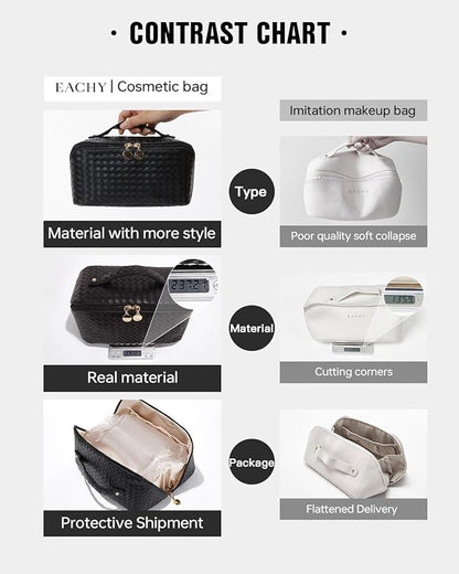 EACHY Travel Makeup Bag,Large Capacity Cosmetic Bags for Women,Waterproof Portable Pouch Open Flat Toiletry Bag Make up Organizer with Divider and Handle