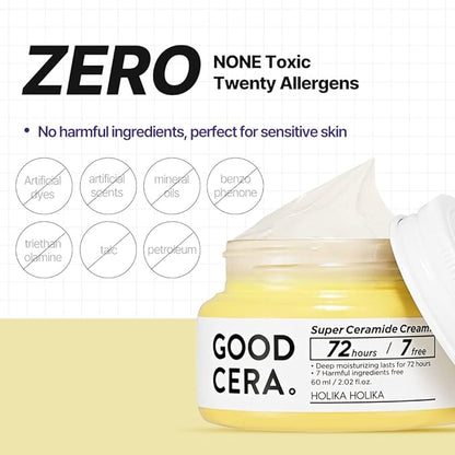 HOLIKA HOLIKA Good Cera Super Ceramide Cream | Soothing Facial Cream & Skin Moisturizer | Ceramide Cream Korean Moisturizer for Face | Deeply Nourishing Face Cream for Dry Skin 2.02 fl oz