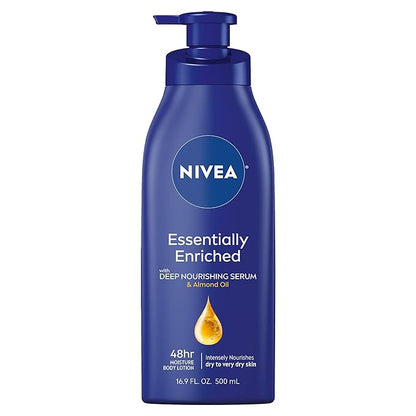 NIVEA Essentially Enriched Body Lotion for Very Dry Skin with Hyaluronic Acid, Almond Oil and Deep Nourishing Serum, 72-Hour Body Moisturizer, 16.9 Fl Oz Pump Bottle, Pack of 2
