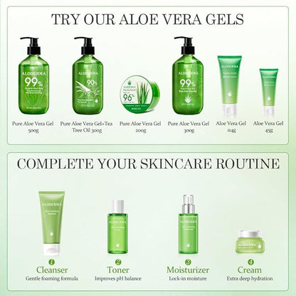 Aloderma Organic Aloe Vera Gel for Face & Body, 96% Pure Aloe Gel Made within 12 Hours of Harvest, Ideal for Skin, Scalp, & Hair Hydration, Calming Moisturizer for Soothing After Sun Care, 7.05oz