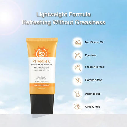 NEUTRIHERBS Sunscreen Tinted SPF 50 for Face & Body, PA++++ Sunblock Lotion, Broad Spectrum, Vitamin E and Vitamin C Face Sunscreen, Travel Sunscreen