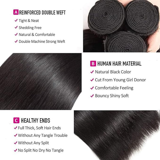 10A Straight Single Bundles Human Hair 28 Inch Brazilian Straight Human Hair 1 One Bundles 100% Unprocessed Virgin Hair Weave Natural Black Color