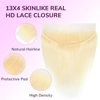 IDN BEAUTY SKINLIKE REAL HD 13X4 Lace Frontal Human Hair Scalp-Simulating 0.1mm Ultra Thin HD Frontal Pre Bleached Single Knots Pre Plucked Clean Natural Hairlin #613 Blonde ST 18 Inch