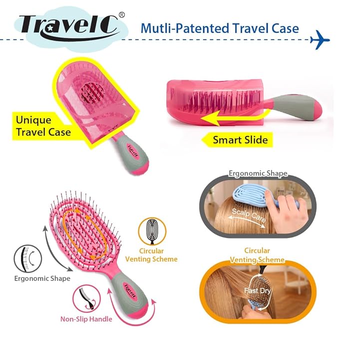 NuWay U.S. Patented Vented TravelC for All Hair Types is Hair Dryer Safe (Hot Pink)