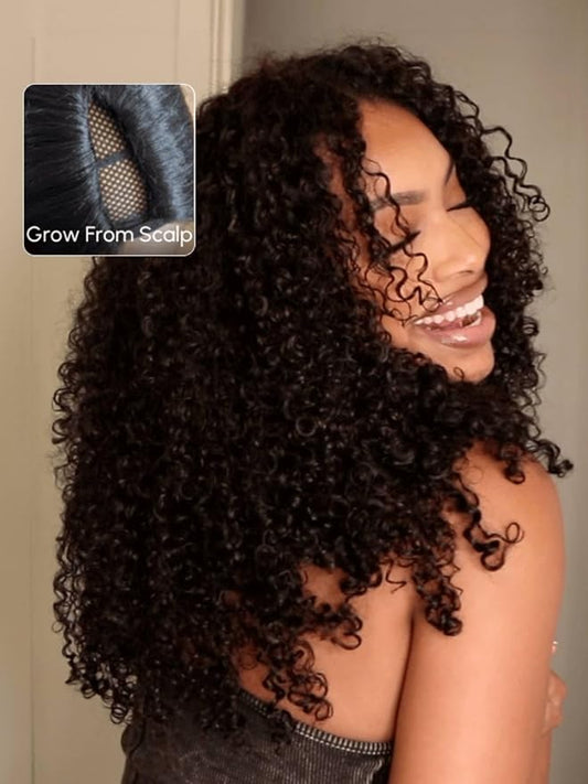 Beauty Forever V Part Wig Human Hair Curly EasiContour Vpart Wigs No Leave Out Glueless Upgraded U Part Wigs for Women Clip In Half Wig None Lace Front Wigs Natural Color 150% Density 24inch