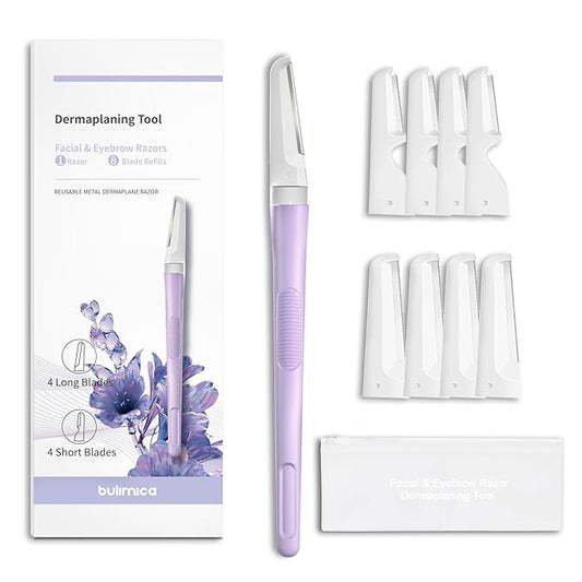 Face Razors for Women, Dermaplane Razor for Women Face, Eyebrow Razor, Facial Razors, Dermaplaning Tool, Reusable Metal Handle with 8 Microblades for Sensitive Skin, Peach Fuzz Remover, Purple