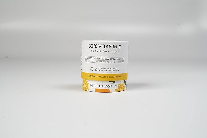 ULTRA POTENT 30% Vitamin C Serum for Face, Vitamin E Ferulic Acid Facial Glow Serums for Brightening, Dark Spots, Anti-Wrinkle, Anti-Aging, Unscented, 30 Capsules