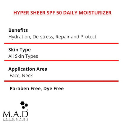 M.A.D Skincare Hyper Sheer SPF 50 Daily Moisturizer 1.7 oz. …