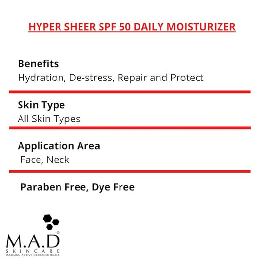 M.A.D Skincare Hyper Sheer SPF 50 Daily Moisturizer 1.7 oz. …
