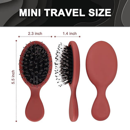 10 Pack Mini Boar Bristle Brush Individually Wrapped, Boar and Nylon Bristles Adds Shine, Promote Hair Growth, Scalp Massage and Detangling, Safe for All Hair Types Extensions, Wigs, 5 Colors