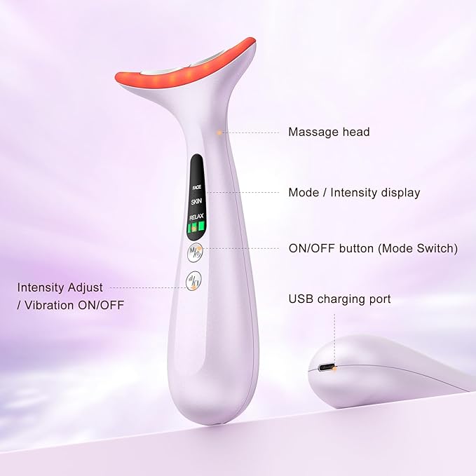 Facial and Neck Massager for Face, Neck - Skin Lifting & Firming - Wrinkle & Dark Circle Reducer - at Home Skin Care Face Sculpting Tool and Neck Massager-Pastel Purple