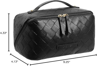 EACHY Travel Makeup Bag,Large Capacity Cosmetic Bags for Women,Waterproof Portable Pouch Open Flat Toiletry Bag Make up Organizer with Divider and Handle